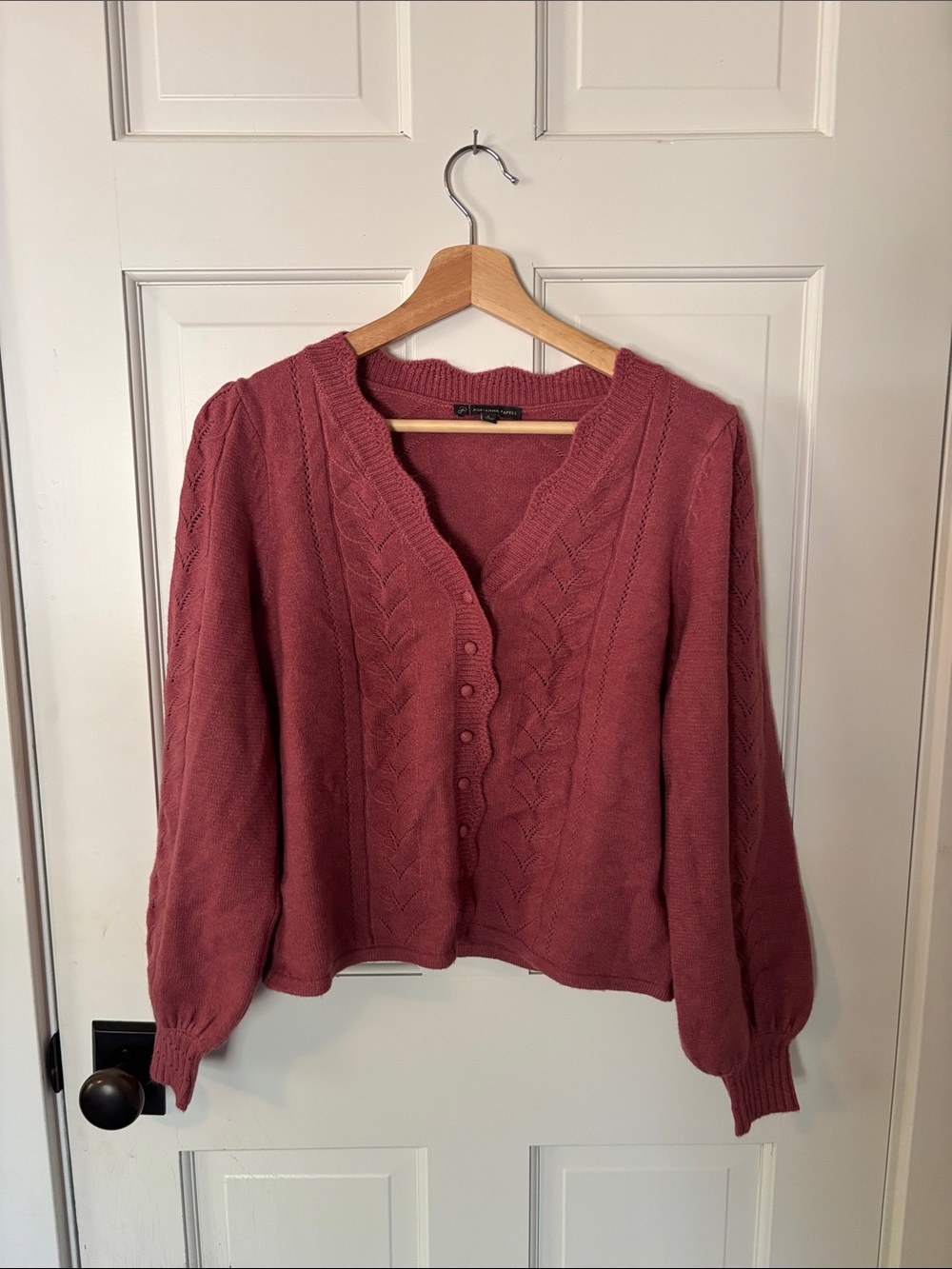 Adrianna Papell Dusty Rose Cable-Knit Button Cardigan